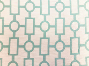 Reversible Aqua Cream Ivory Geometric Trellis Chinoiserie Upholstery Drapery Fabric