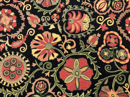 Designer Water & Stain Resistant Indoor Outdoor Espresso Brown Coral Orange Green Mustard Yellow Floral Upholstery Drapery Fabric