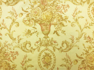 61" Wide Dutch Cotton Neoclassical Floral Victorian Yellow Beige Coral Toile Print Drapery Fabric Made in Holland