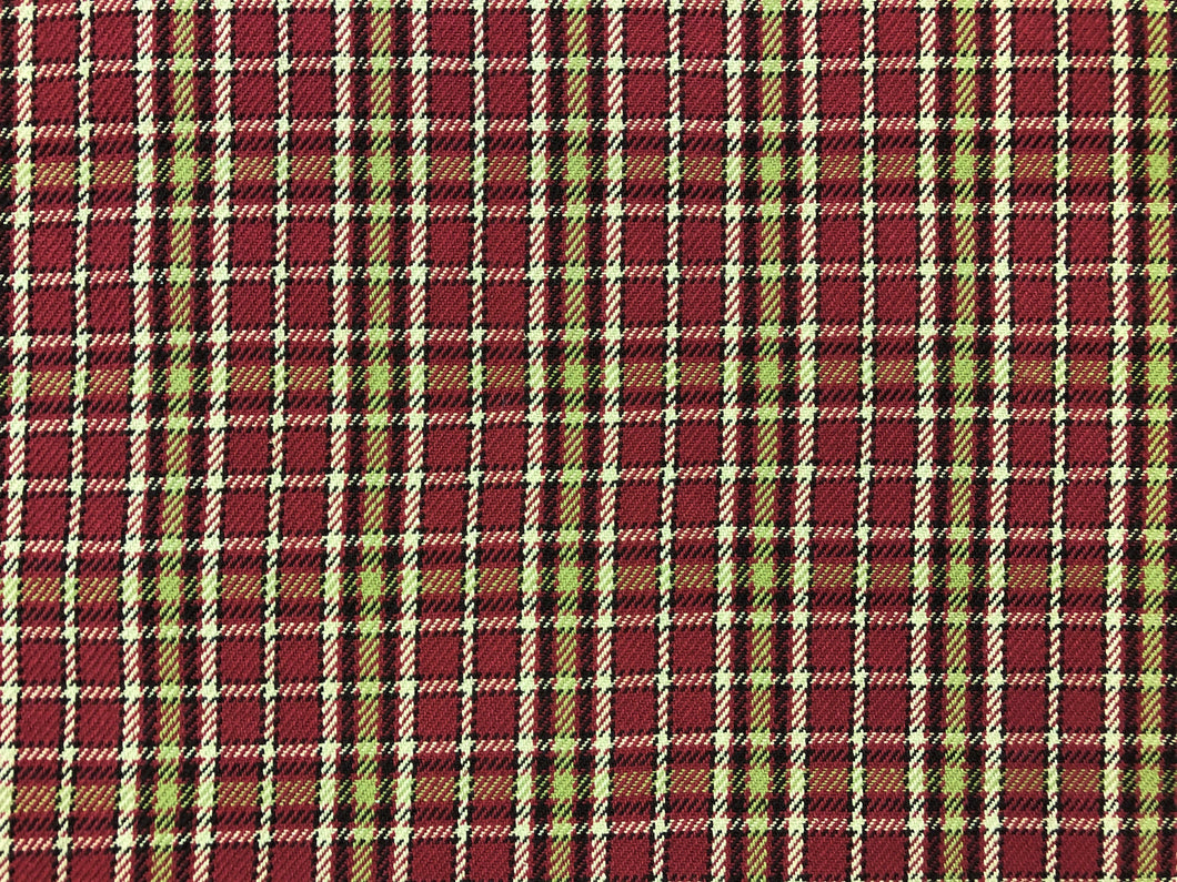 Water & Stain Resistant Reversible Woven Red Green Beige Tartan Plaid Upholstery Drapery Fabric