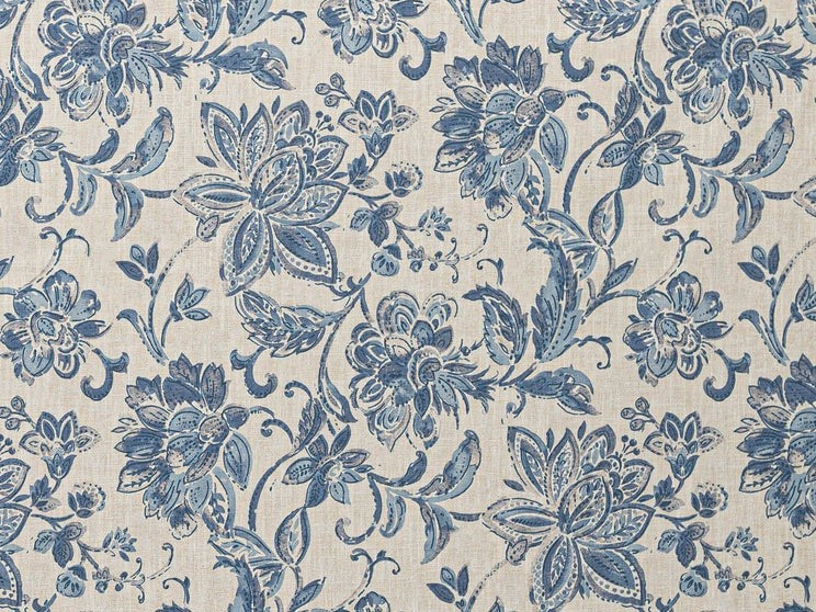 French Blue Beige Grey Floral Upholstery Drapery Fabric
