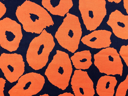 Perennials Untitled Hot Flash Reversible Abstract Red Coral Navy Blue Dots Outdoor Water Resistant Upholstery Drapery Fabric