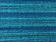 Load image into Gallery viewer, Designer Wool Water &amp; Stain Resistant Teal Turquoise Royal Navy Blue Woven Stripe Check Kilim Upholstery Fabric