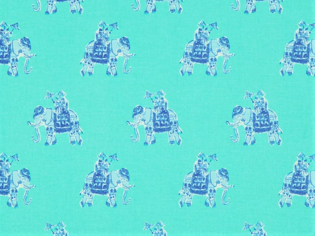 2 Yds Min Lilly Pulitzer Bazaar hotsell Shorely Blue Elephant Pattern Aqua Blue Turquoise Drapery Fabric