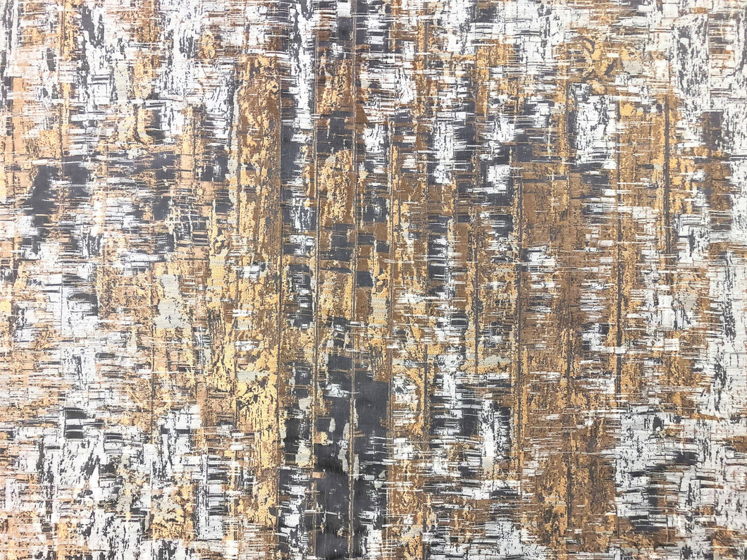 1.5 Yd Designer Abstract Textured Mustard Gold Off White Gray Upholstery Drapery Fabric