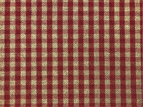 Designer Water & Stain Resistant Cranberry Red Beige Taupe Check Wool Upholstery Fabric
