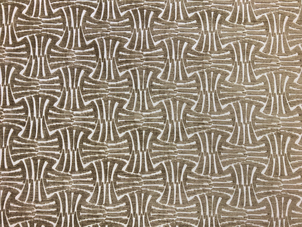 Castel Maison Mara Glaise Beige Wheat Off White Art Deco Geometric Abstract Chenille Upholstery Fabric