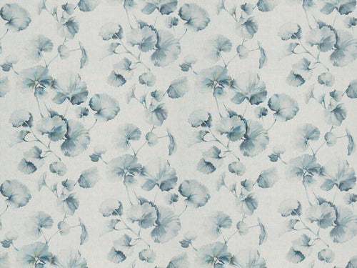 Off White Navy Blue Floral Botanical Linen Drapery Fabric