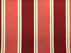 Outdoor Water & Stain Resistant Coral Red Green Ivory Stripe Canvas Upholstery Drapery Fabric