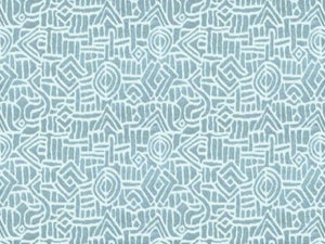 Designer Aqua Blue Cream Abstract Geometric Ethnic Cut Velvet Upholstery Fabric
