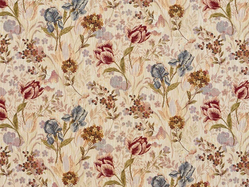Heavy Duty Abstract Floral Tapestry Denim Blue Rusty Red Indigo Green Beige Upholstery Fabric