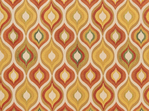 Beige Orange Red Green Mustard Gold Geometric Upholstery Fabric