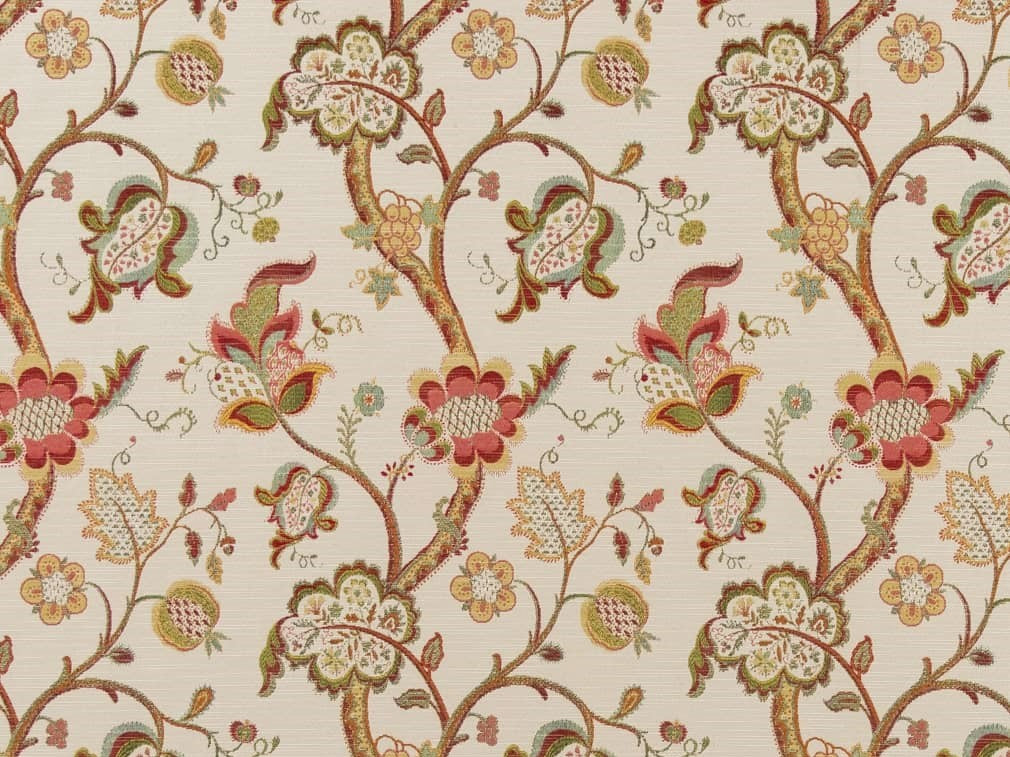 Discounted Designer Fabrics F914 Gold Red and Green Floral Leaves Tapestry  Upholstery Fabric by The Yard