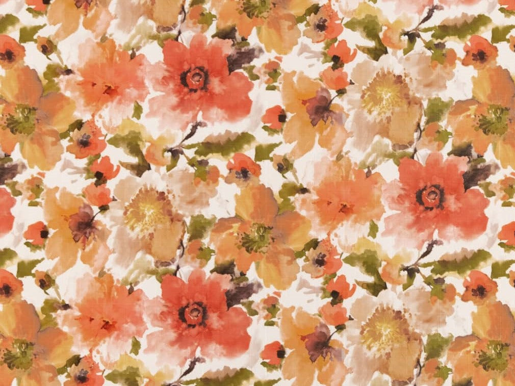 Heavy Duty Olive Green White Orange Brown Floral Upholstery Drapery Fabric