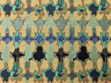 Load image into Gallery viewer, Designer Water &amp; Stain Resistant Abstract Navy Royal Blue Turquoise Aqua Khaki Upholstery Fabric