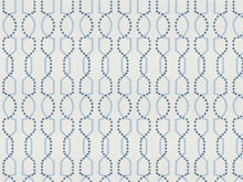 Load image into Gallery viewer, Ivory French Navy Blue Geometric Embroidered Trellis Drapery Fabric