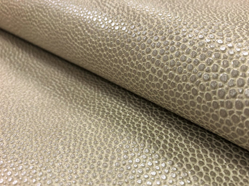 Designer Textured Reptile Skin Pearlescent Oyster Neutral Faux Leather Vinyl Upholstery Fabric