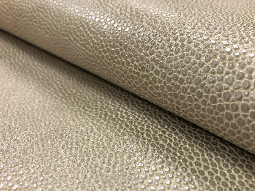 Designer Textured Reptile Skin Pearlescent Oyster Neutral Faux Leather Vinyl Upholstery Fabric
