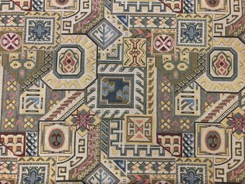 Cotton Southwestern American Indian Tapestry Beige Mauve Coral Red Green Yellow Gray Blue Geometric Tribal Upholstery Fabric