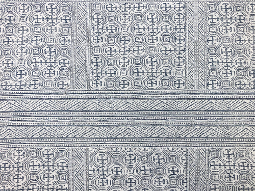 Anna French Thibaut Montecito Navy Blue Off White Linen Cotton Ethnic Tribal Upholstery Drapery Fabric