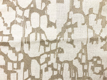Load image into Gallery viewer, Linen Cotton Metallic Beige Oatmeal Gold Abstract Embroidered Upholstery Drapery Fabric