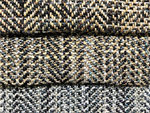 Load image into Gallery viewer, Heavy Duty Charcoal Gray Beige Denim Blue MCM Mid Century Modern Herringbone Tweed Upholstery Fabric FBR-NH