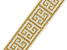 Load image into Gallery viewer, 2.5&quot; Wide Mustard Gold Cream Geometric Greek Key Upholstery Drapery Border Tape Trim