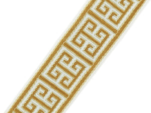 2.5" Wide Mustard Gold Cream Geometric Greek Key Upholstery Drapery Border Tape Trim