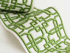 White Green Geometric Embroidered Drapery Tape Trim