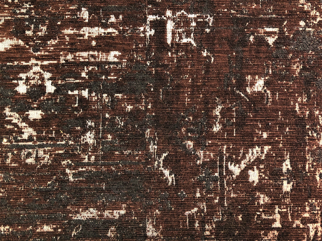 Designer Aubergine Brown Black Metallic Abstract Distressed Textured Velvet Upholstery Fabric