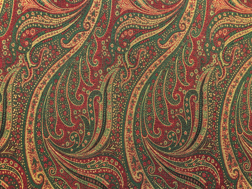 British Wool Burgundy Rusty Red Mustard Gold Forest Green Pashmina Paisley Drapery Fabric / Bohemian Green WHS 5194