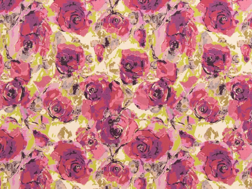 Heavy Duty Purple Magenta Pink Green Black Floral Upholstery Drapery Fabric