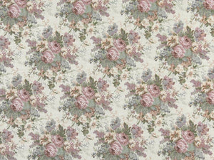 Designer Fabrics H864 54 in. Wide Blue- Ivory And Green- Floral Bouquet  Tapestry Upholstery Fabric 