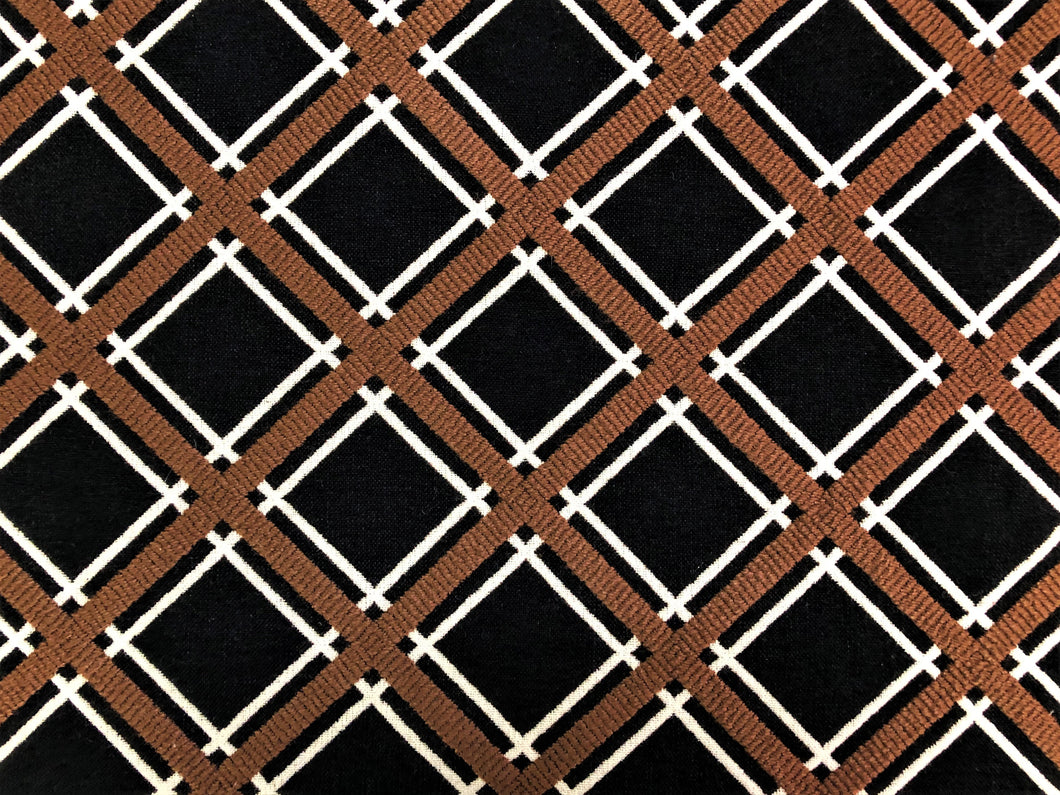 Designer Luxury Cotton Wool Woven Geometric Graphic Modern Black White Brown Upholstery Fabric