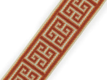 Load image into Gallery viewer, 2.5&quot; Wide Rusty Red Cream Geometric Greek Key Upholstery Drapery Border Tape Trim