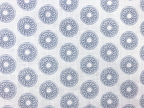 Alex Conroy Textiles Small Gujarat Indigo Navy Blue White Medallion Linen Fabric
