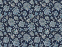 Load image into Gallery viewer, Navy Blue Turquoise Taupe Jacobean Floral Drapery Fabric