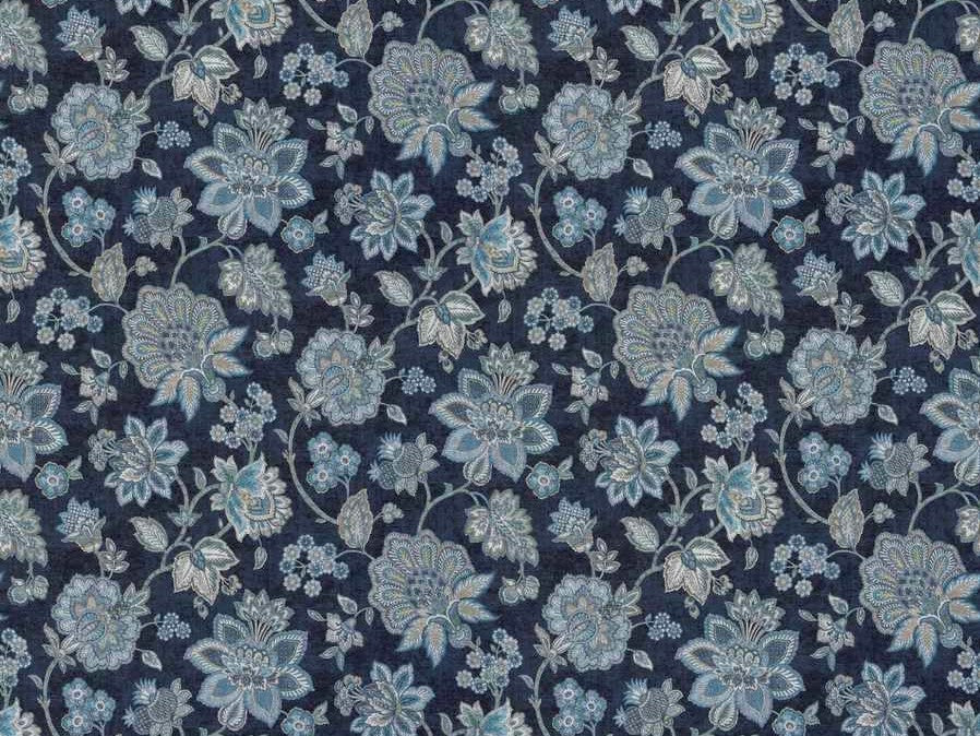 Imperial Dress in Blue Jacobean Floral Foliage Leaves Leaf 