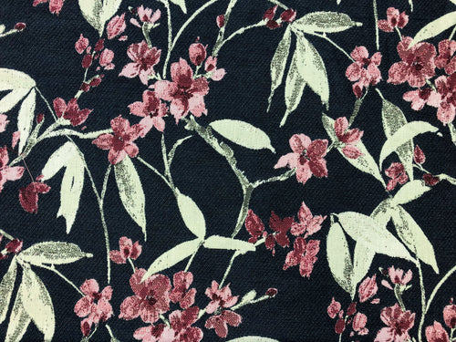 Designer Water & Stain Resistant Indoor Outdoor Navy Blue Mint Green Red Pink Floral Upholstery Drapery Fabric