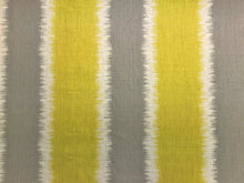 Load image into Gallery viewer, Kravet Gere Ikat Thom Filicia Olive Gray Yellow Cream Ivory Abstract Stripe Geometric Tribal Southwestern Linen Water &amp; Stain Resistant Drapery Upholstery Fabric