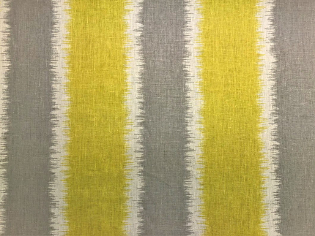 Kravet Gere Ikat Thom Filicia Olive Gray Yellow Cream Ivory Abstract Stripe Geometric Tribal Southwestern Linen Water & Stain Resistant Drapery Upholstery Fabric