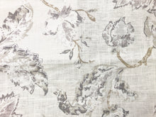 Load image into Gallery viewer, Ivory Beige Grey Linen Rayon Distressed Jacobean Floral Drapery Fabric / Ash