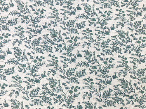 Indoor Outdoor Water & Stain Resistant Teal Green Light Grey Floral Botanical Upholstery Drapery Fabric