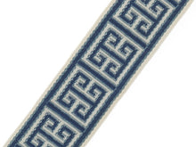 Load image into Gallery viewer, 2.5&quot; Wide Navy Blue Cream Geometric Greek Key Upholstery Drapery Border Tape Trim