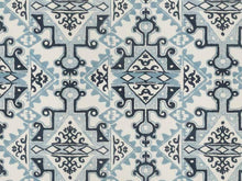 Load image into Gallery viewer, Cotton Poly Off White Navy French Blue Ethnic Tribal Embroidered Drapery Fabric