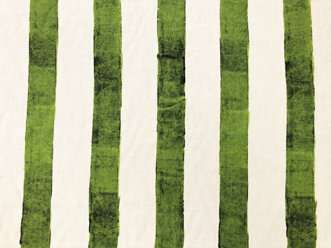 C&C Milano Ombrellone Giada Linen Ivory Lime Green Stripe Printed Upholstery Drapery Fabric
