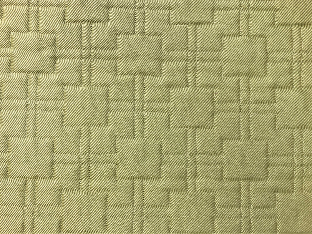 Designer Artichoke Green Geometric Abstract Quilted Matelasse Upholstery Fabric