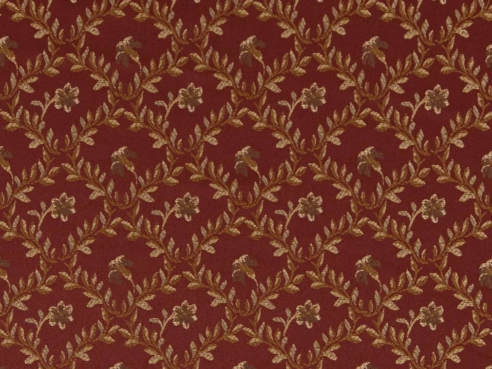 Heavy Duty Floral Brocade Burgundy Red Ivory Gold Upholstery Drapery Fabric