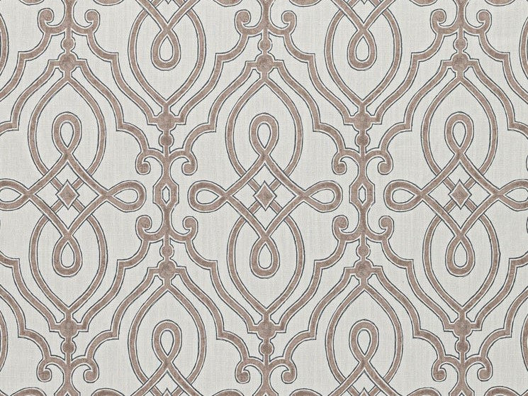 Ivory Mocha Brown Grey Trellis Geometric Upholstery Drapery Fabric