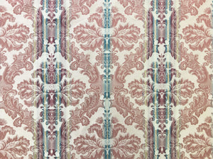 54" Wide Reversible Burgundy Mauve French Blue Beige Ivory Vintage Damask Floral Stripe Cotton Upholstery Drapery Fabric
